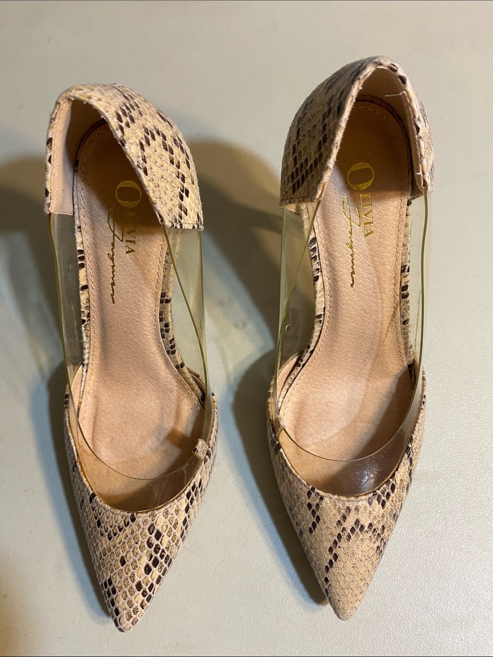 Steve Madden Snake-Print Pointed Pumps with Clear Panels